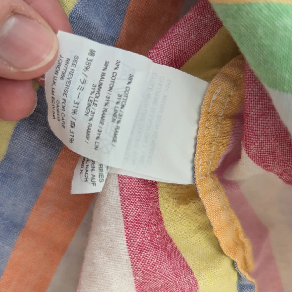 J.Crew Linen Blend Button Top Blouse Multicolored Stripe Size 0 XS Rainbow - Picture 10 of 10